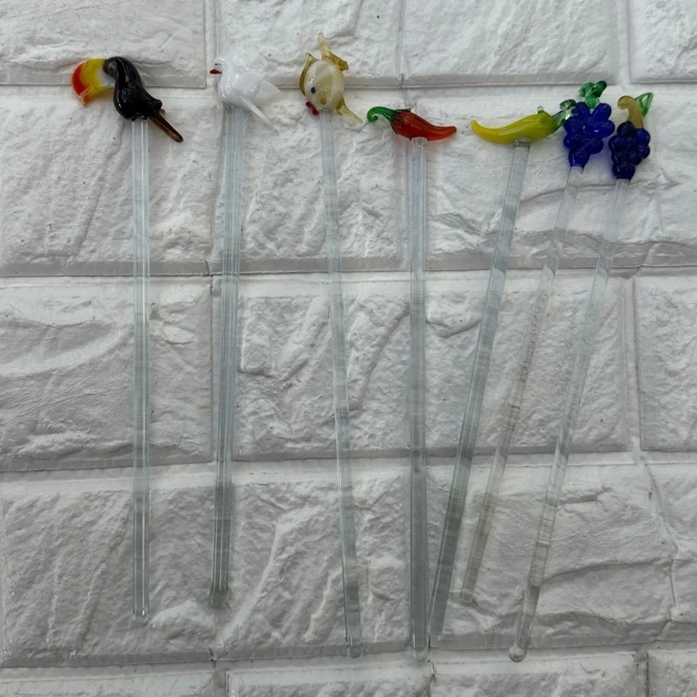 Vintage Lot 7 Blown Glass Cocktail Stir Sticks